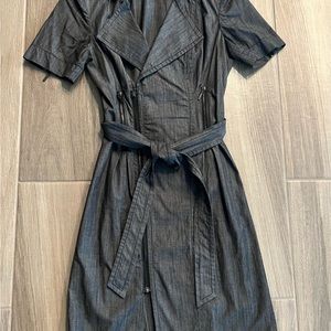 Calvin Klein zipper front, belted dress, size 4, lightweight black denim